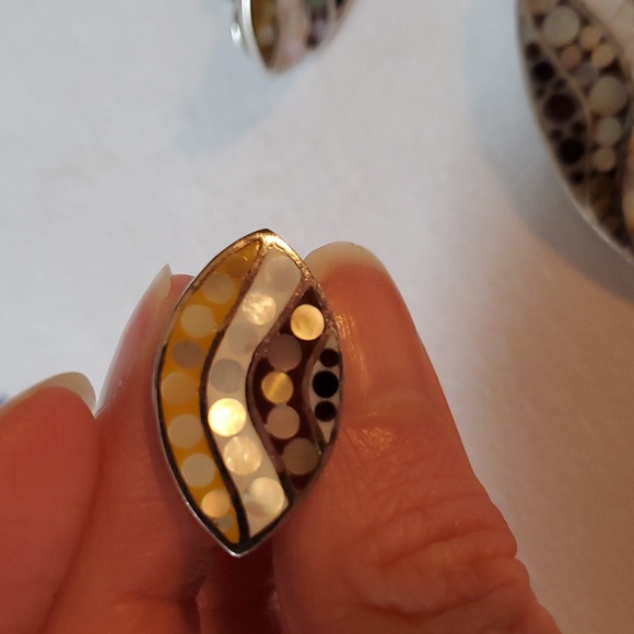 Sterling silver pendant and earrings set inlaid with mother of pearls - Picture 16 of 16